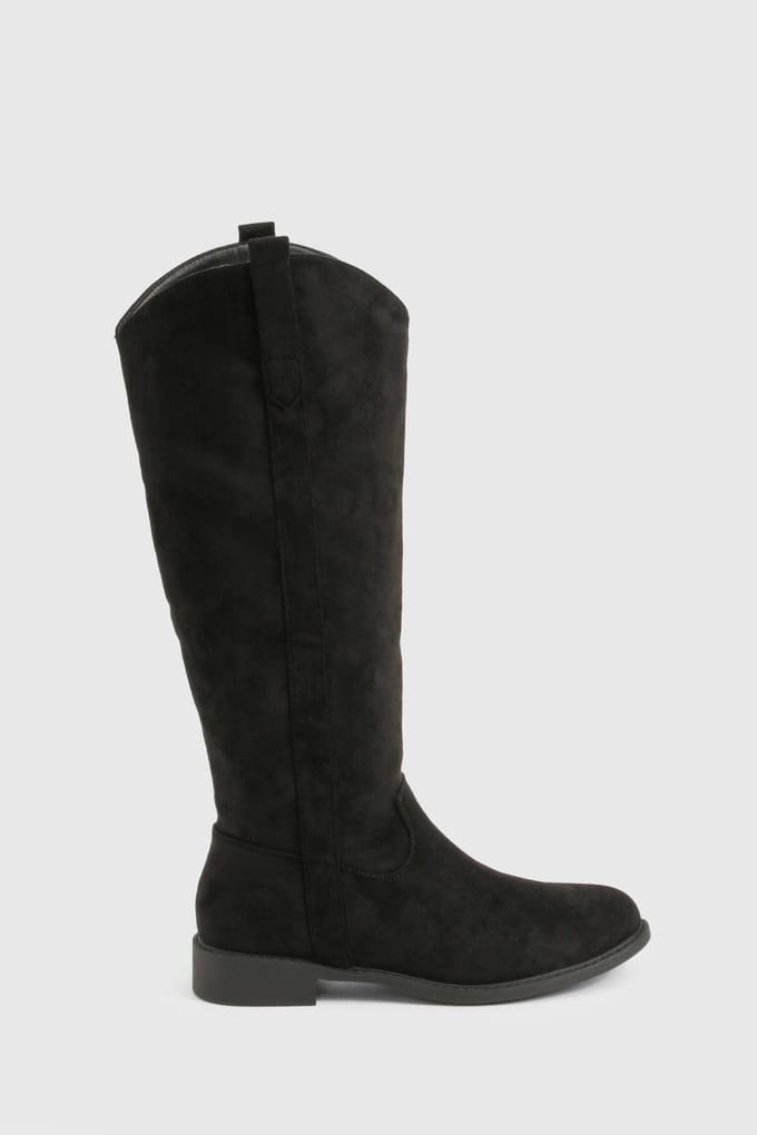 boohoo Dames Western Boot Mid Low Block Hak | Black | Maat: 3