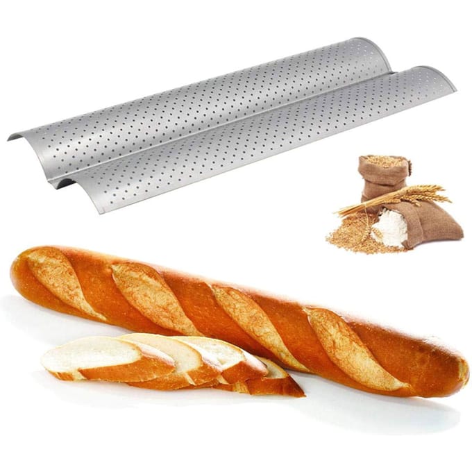 2 Sleuf Baguette Bakplaat Anti-aanbak Brood Bakplaat Roestvrijstalen Bakvorm gray