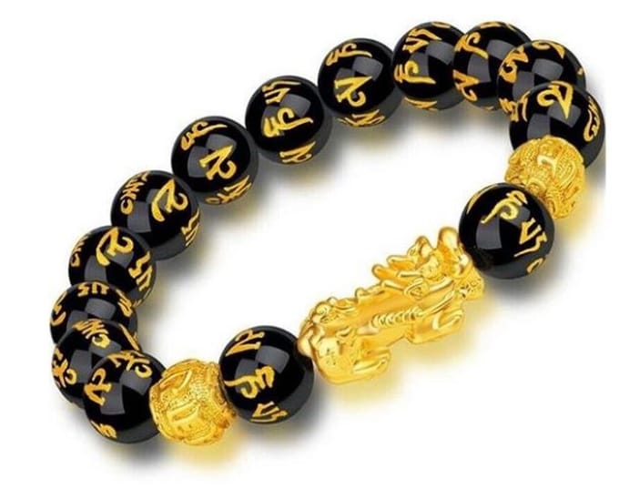 Feng Shui armband - 18 cm - Zwart/Goud