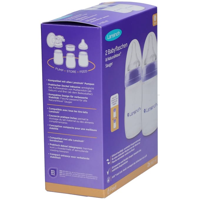 Lansinoh Zuigfles + NaturalWave® Speen 1m+ 160 ml 2 Combinatieverpakking