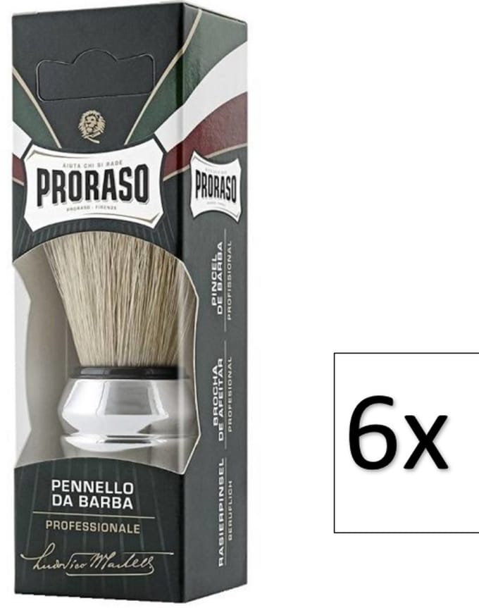 6x Proraso scheerkwasten - Varkensharen - Scheerkwast - Proraso scheerartikelen - Shaving