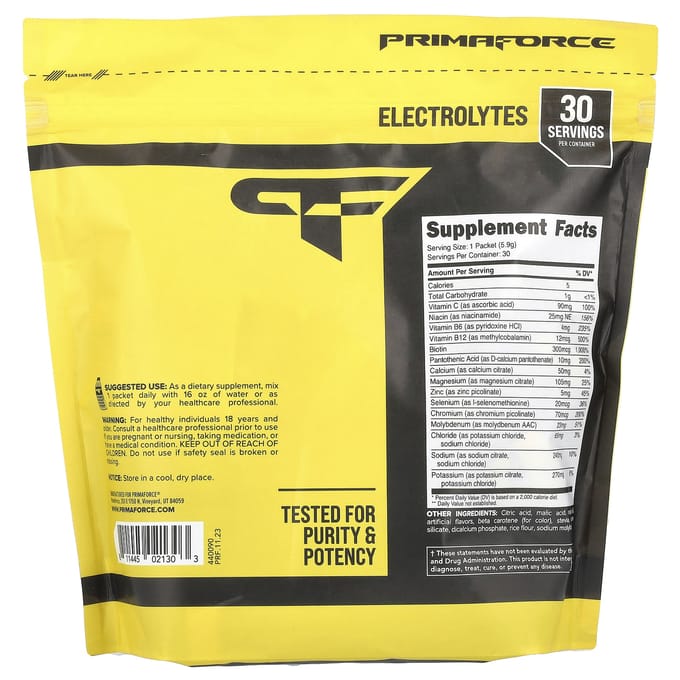 Primaforce, Elektrolyten, Vochtversterkend Complex, Perzik Mango, 30 Zakjes, 0,21 oz (5,9 gram) Elk