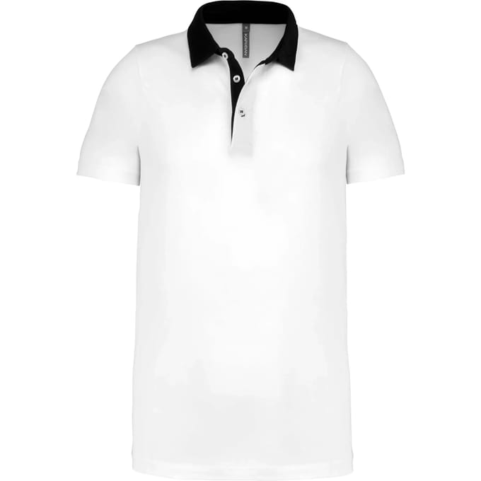 Heren Polo in twee kleuren Jersey Wit / Donkerblauw Kariban Collectie maat L