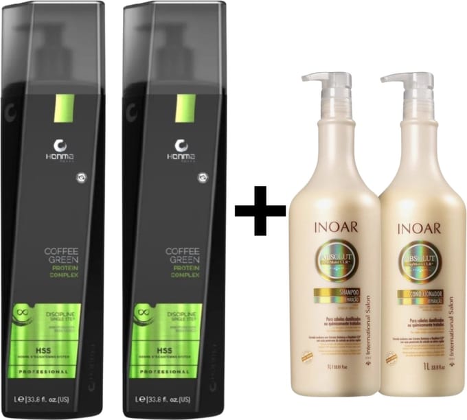 LISSAGE DEFINITIF COFFEE GREEN HONMA TOKYO 2 X 1000 ML + Inoar Day Moist Shampoo & Conditioner 1000 ML
