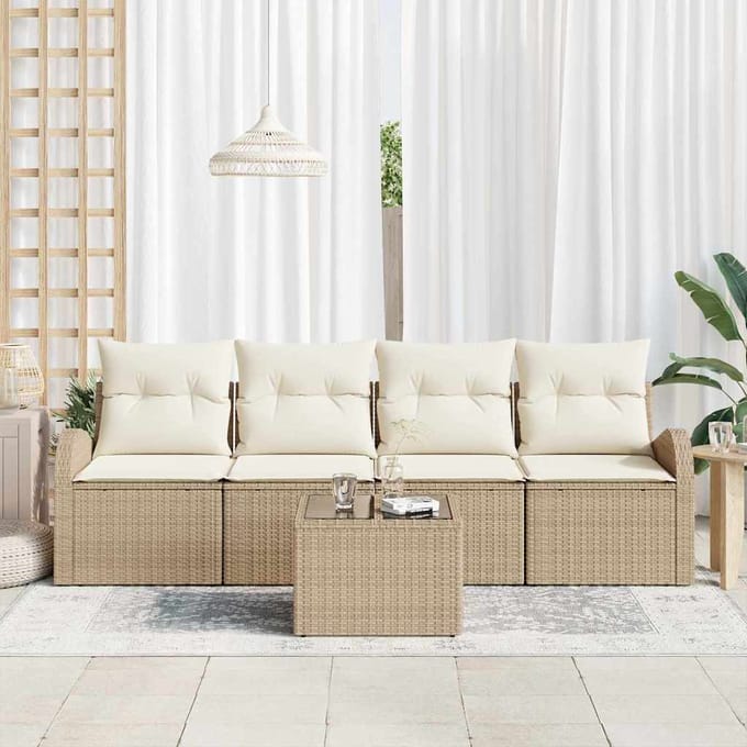 vidaXL - Tuinbank - Set - Beige - 55 - x - 55 - x - 37 - cm - poly - rattan