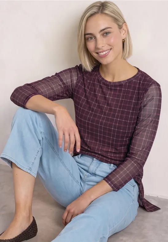 Shirt met 3/4-mouwen van mesh met print
