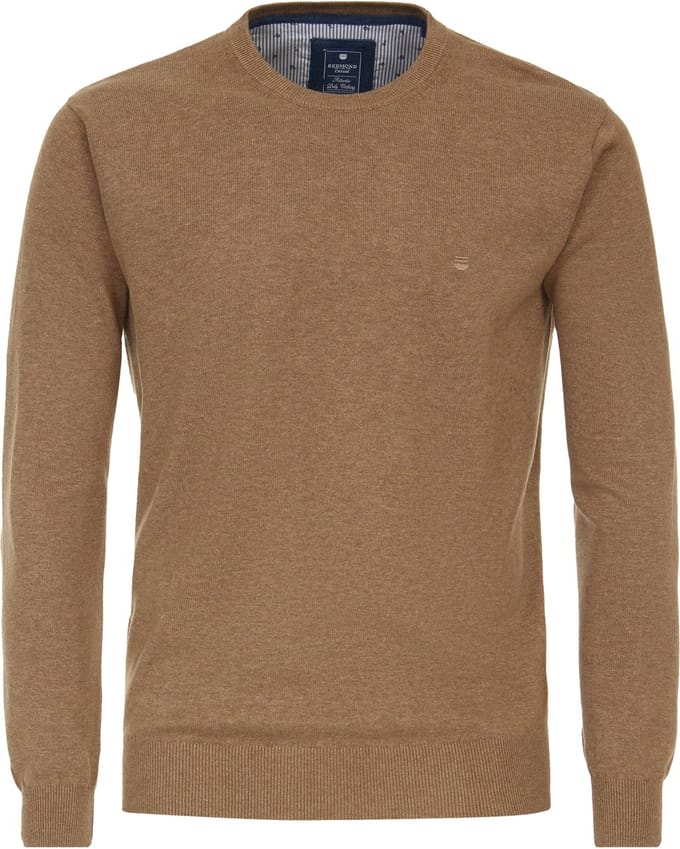 Redmond heren trui katoen - O-hals - camel (middeldik)