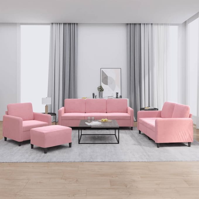 vidaXL - 4-delige - Loungeset - fluweel - roze