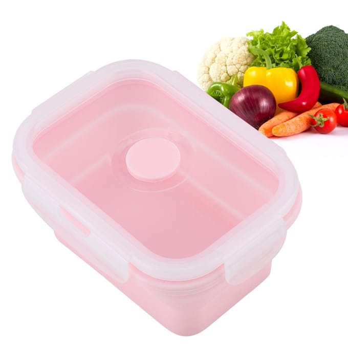 Draagbare Siliconen Lunchbox Opvouwbaar Magnetronbestendig Lunchtrommel Voedselcontainer 350ml roze