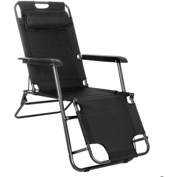 Springos Tuinstoel | Ligstoel | Opvouwbaar | Verstelbaar | Ergonomische Hoofdsteun | Zwart
