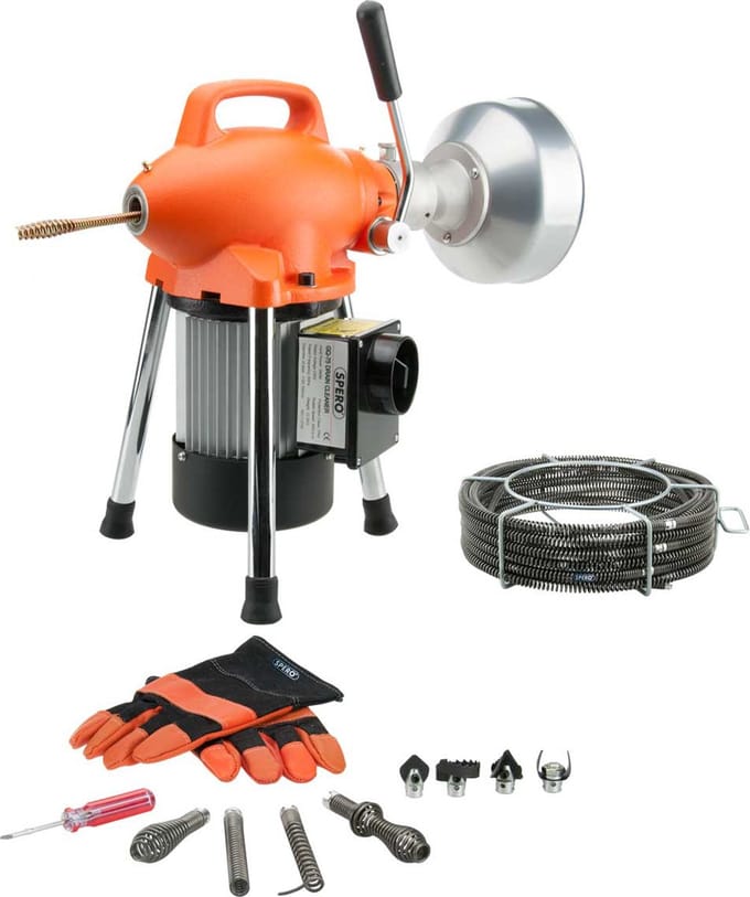 Afvoerontstopper - Elektrisch Roterend - 8 & 16mm Ontstoppingsveer - 390Watt Rioolveer - Complete set - SPERO