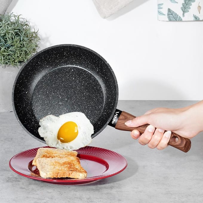 Vilde Black&Wood - Granite Koekenpan Set - 5 Stuks - Antikleef - Houtlook Handgreep