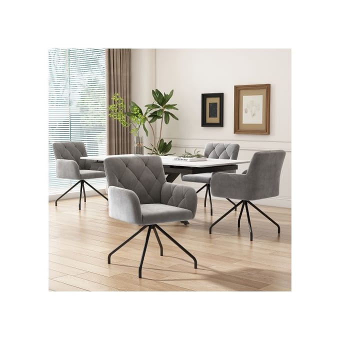 Eetkamerstoelen - MUVOE - Set van 4 - Gestoffeerd - Metaal - Lichtgrijs fluweel grijs