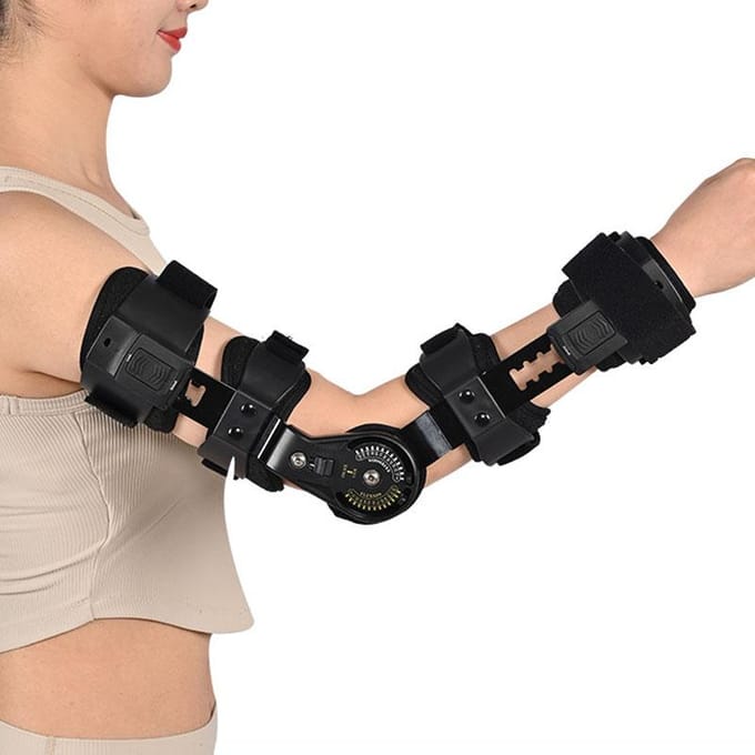 Scharnierende Elleboogbrace Ondersteuning met Verstelbaar ROM voor Arm Schouder Onderarm Orthese Spalk Sling Right black