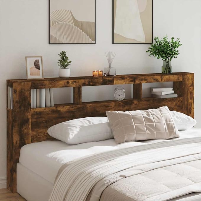 vidaXL - Hoofdeinde - met - LED - 220x18,5x103,5 - cm - bewerkt - hout - gerookt - eiken