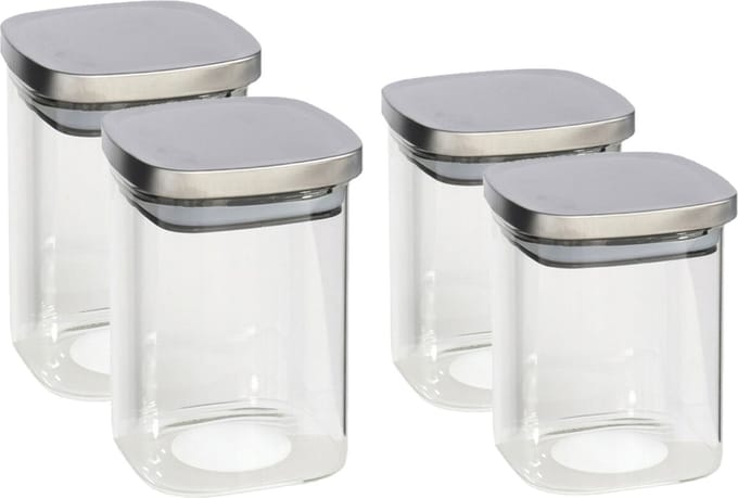 Gerim - 4x keuken voedsel voorraadpotten glas - 2 formaten 1400/1100 ml