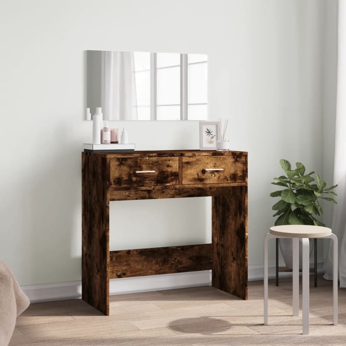 vidaXL - Kaptafel - met - spiegel - 80x39x80 - cm - gerookt - eikenkleurig