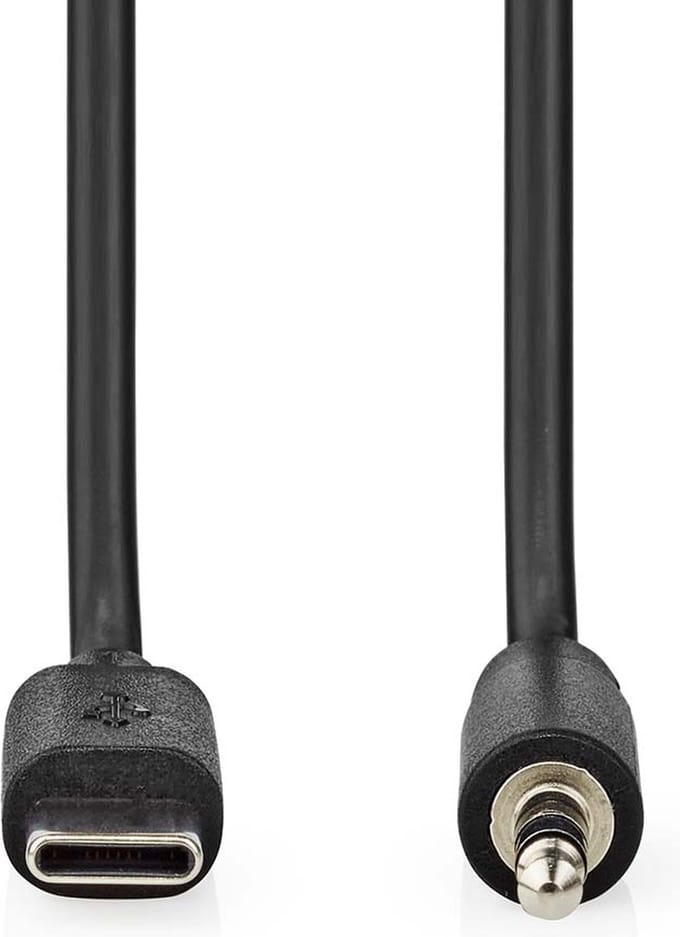 Nedis USB-C Adapter - USB 2.0 - USB-C Male - 3,5 mm Male - 1.00 m - Rond - Vernikkeld - Zwart - Label
