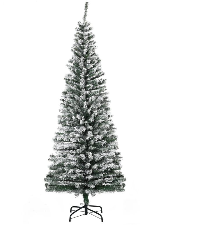 HOMCOM Slanke Kunstkerstboom met Besneeuwd Effect - Kunstboom, Kerstversiering - Groen