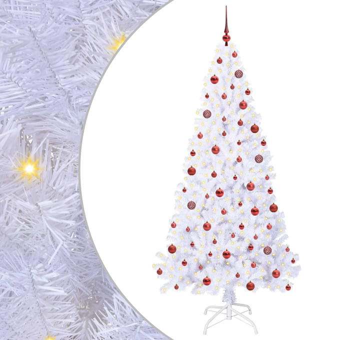 vidaXL - Kunstkerstboom - met - 300 - LED - Wit - 210 - cm - PVC - en - Staal
