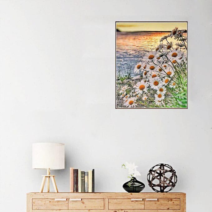 Peinture diamant bricolage fleur, perceuse complète, broderie diamant rond 20X30CM beige