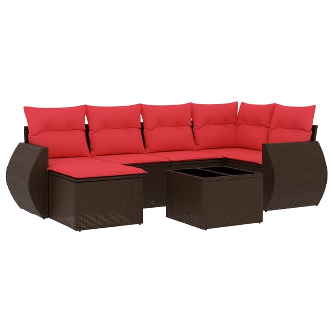 vidaXL - 7-delige - tuinbankset - met - kussens, - bruin - polyrotan