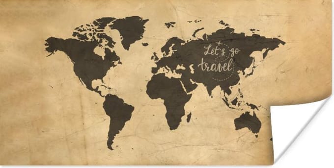 Wereldkaarten - Wereldkaart - Spreuken - Zwart - 160x80 cm