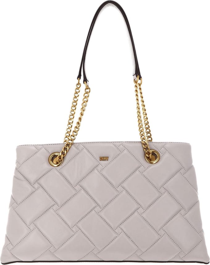 DKNY Leren Schoudertas Willow Leather Tote Bag Stone Beige