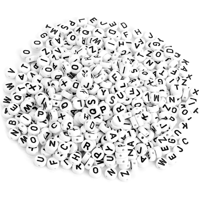500 Pièces Perles Rondes Acryliques Lettre Unique A Z Perles Blanches DIY Bracelet Collier Accessoires white
