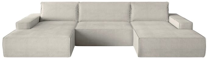 Vente-unique XXL hoekslaapbank van beige ribfluweel AMELIA