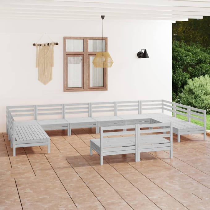 vidaXL - 12-delige - Loungeset - massief - grenenhout - wit