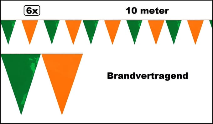 6x Vlaggenlijn oranje/groen brandvertragend 10 meter