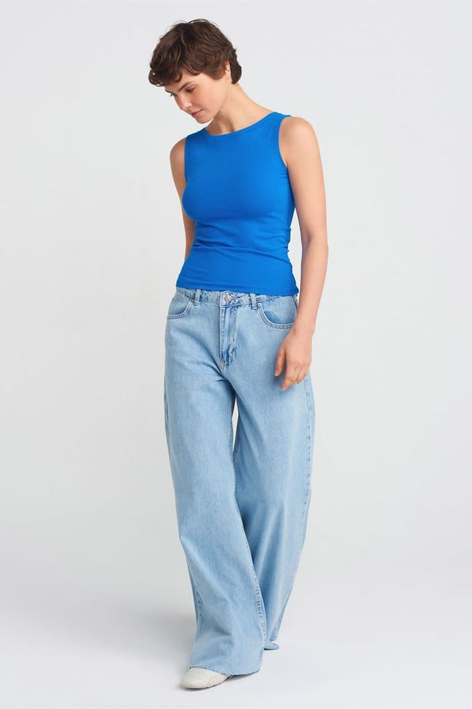 Vrouwen Hoge Taille Wijde Pijpen Katoenen Jeans