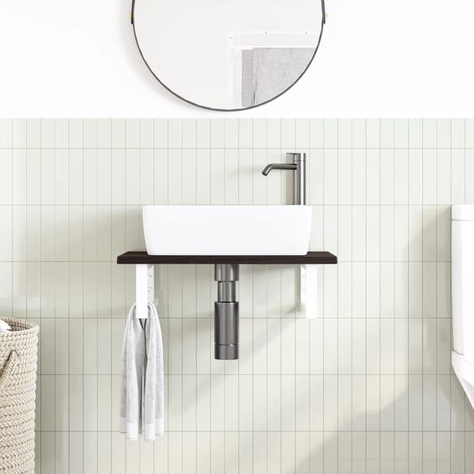 vidaXL - Badkamer - wandschap - staal - en - massief - eikenhout