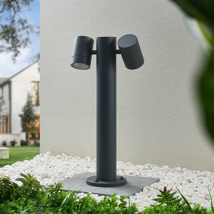 Lucande - Sokkellamp - 2lichts - Gegoten aluminium - H: 50 cm - GU10 - donkergrijs