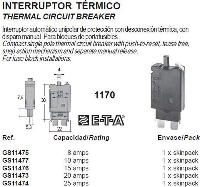 THERMAL CIRCUIT BREAKER 25A (GS11474)