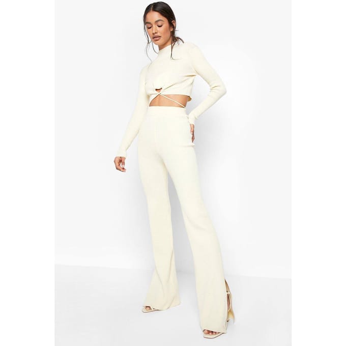 boohoo Dames Rib Wrap Detail Gebreide Set | Ecru | Maat: XL