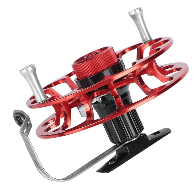 Matériel de pêche Moulinet de pêche Portable Multifonction Tout métal Spinning Wind Fire Wheel Red rouge