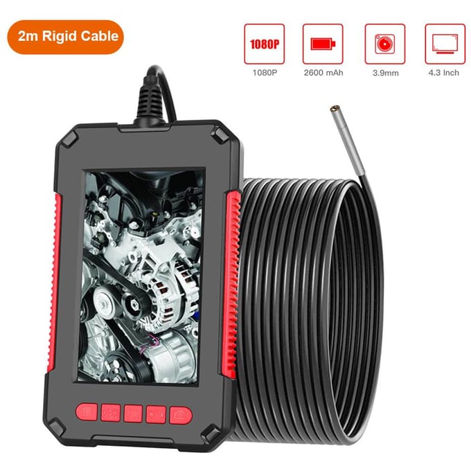 Caméra d'inspection endoscopique industrielle portative P40, étanche IP67, objectif 3.9mm 2m Rigid Cable rouge
