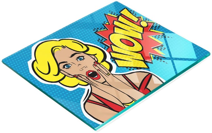Decoratieve glazen plank met afbeeldingen voor het serveren van snacks. Wow! 60x52 cm