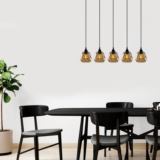 Opviq Hanglamp Gold 033, goud-transparant glas, 5-lamps lineair