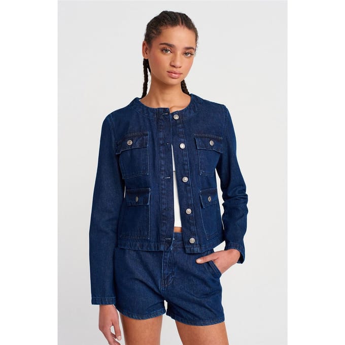 Dames Katoenen Denim Puffer Jacket