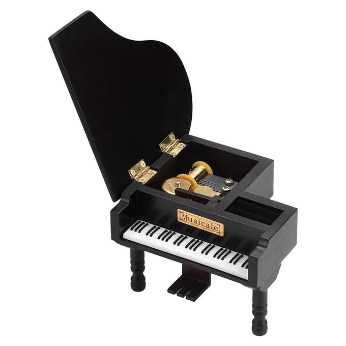 Opwindbare Houten Muziekdoos in de vorm van een Vleugel met Kleine Kruk Creatief Cadeau Verjaardagscadeau white