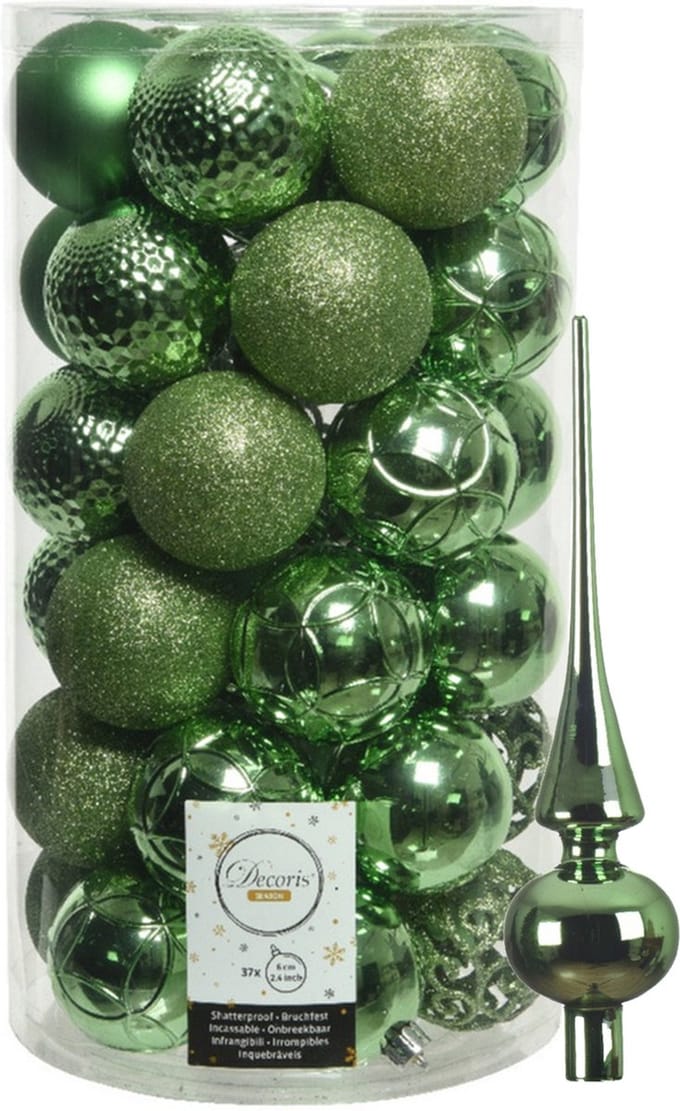 Kunststof kerstballen D6 cm - incl. glazen piek glans - groen