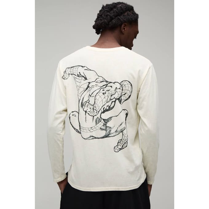 Oversized Spiderman Lange Mouw Acid Wash Licentie Print T-shirt | Stonewashed | Size Small