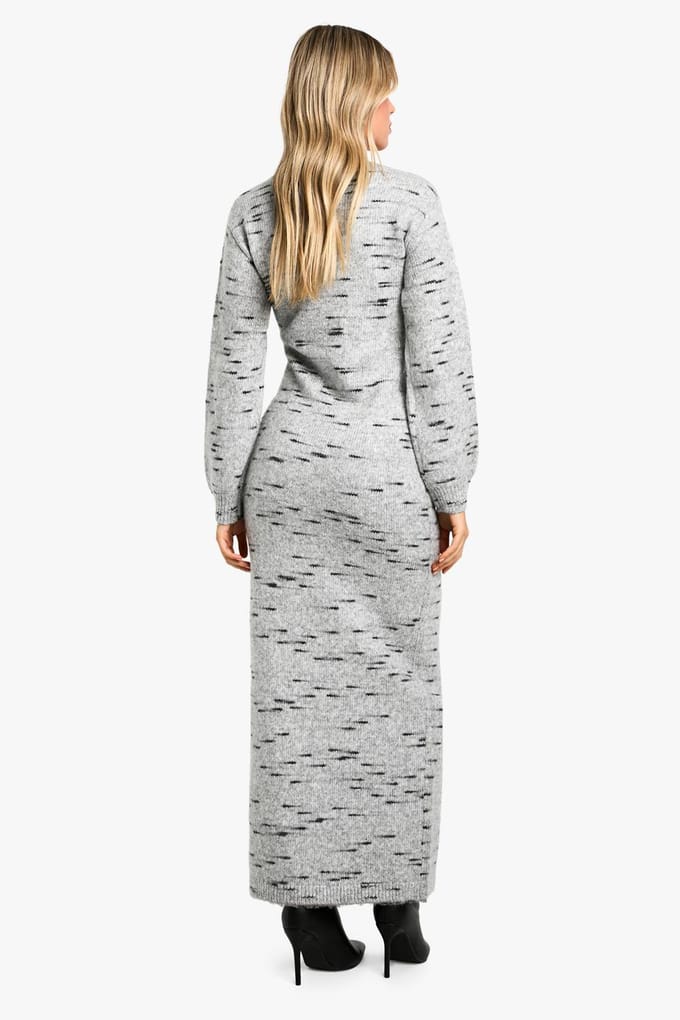 boohoo Dames Soft Knit Marl Gebreide Maxi Jurk | Grijs | Maat: Small