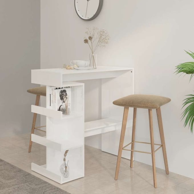 vidaXL - Bartafel - met - opbergrek - 100x50x101,5 - cm - hoogglans - wit