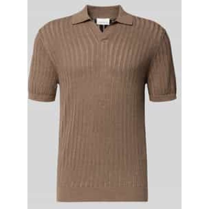 slim fit poloshirt van mix van katoen en linnen