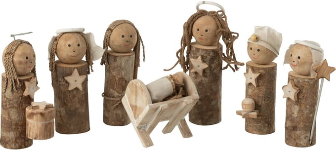J-Line kerststal Koffer - hout - bruin/naturel