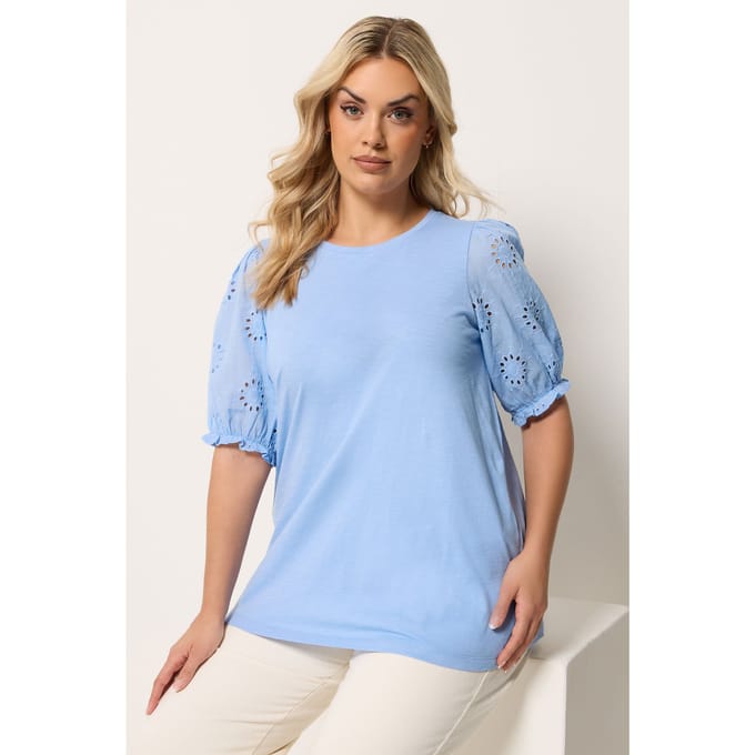 Yours Blauw Tshirt Met Broderie Anglaise Size 42